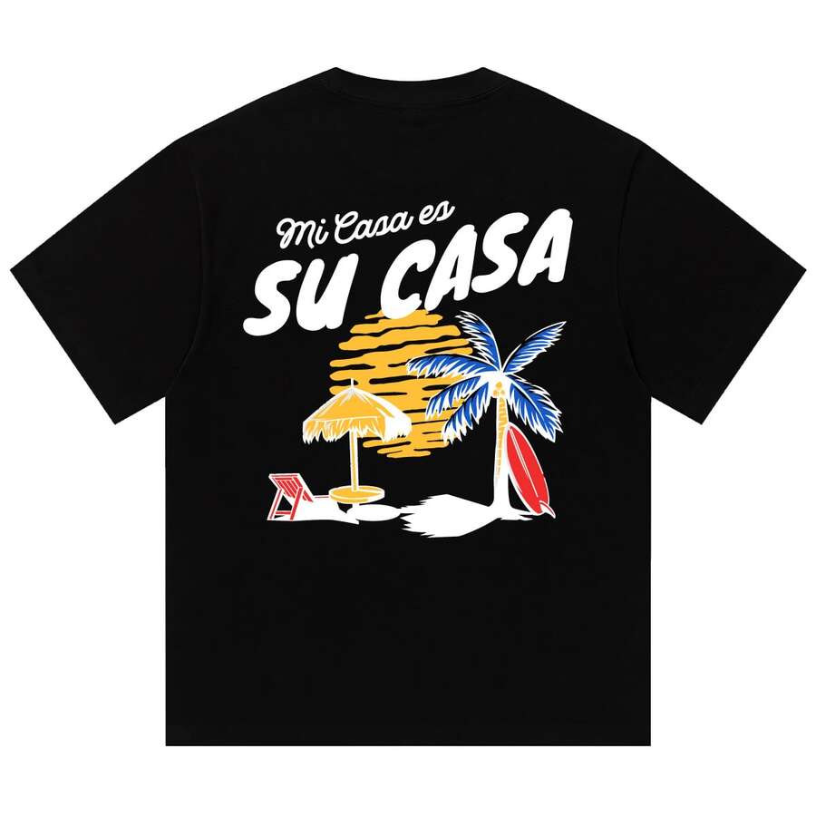 Boy Camiseta De Manga Corta De AlgodóN Puro Con Estampado NavideñO Estilo Americano, Camiseta De Verano Para Hombre De Corte Holgado Y Manga Tres Cuartos De Peso Pesado. - Negro - Ver 1