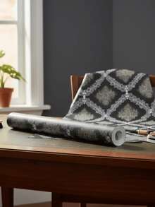 Rolo Papel Parede Adesivo 10 Metros Arabescos Decoração Casa Papel Parede Lavável PVC Decorado Impermeável Aplicação Fácil Ambiente - ARABESCO PRETO/BRANCO - Visão 5