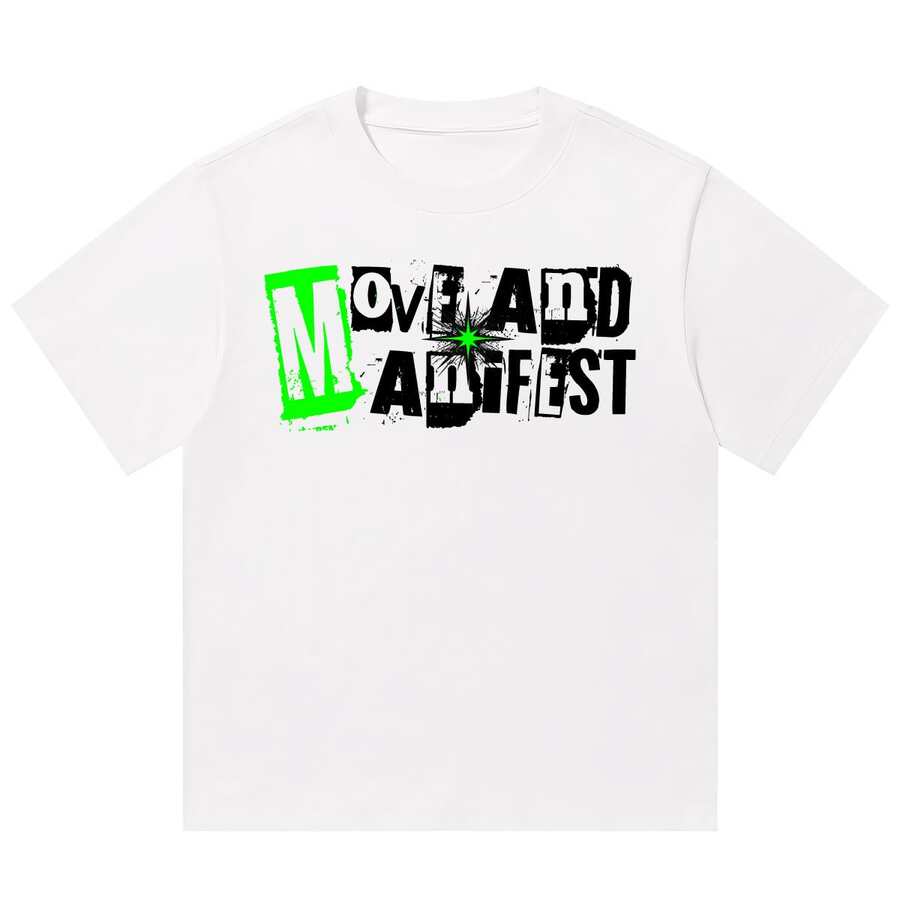 Boy Camiseta De Manga Corta Con Estampado Textual De AlgodóN Puro, Verano 2026, Nueva, Corte Holgado, Tejido Grueso Para Hombre - Blanco - Ver 1
