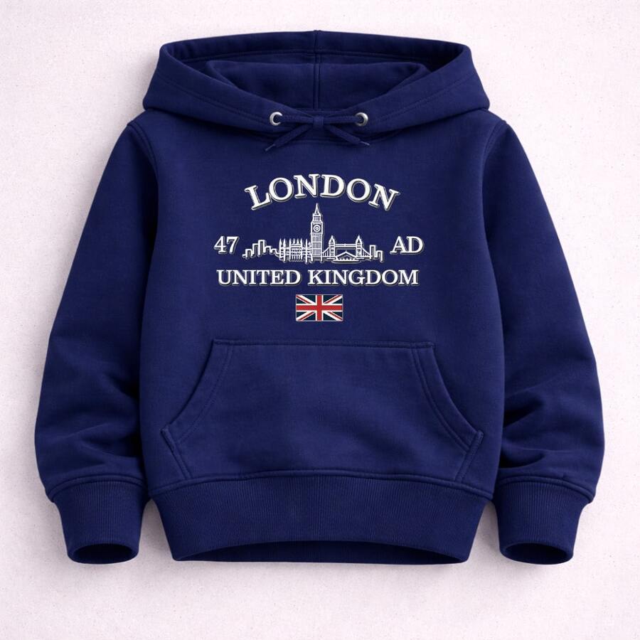 Kids' Kangaroo Hoodie Set, California Style, Thick, Winter - Azul Marino - Ver 1