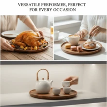 Round Wooden Tray, Rosewood Decorative Service Tray, Suitable For Coffee Tables And Home Decor, Wooden Appetizer/Charcuterie Board, Suitable For Kitchen Countertop - Brown - View 6