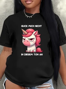 A Pink Unicorn With A Defiant Expression Conveys A Fun And Confident Attitude, Representing Independence And Confidence. This Casual Women's T-Shirt With A Humorous Message Is Ideal For Everyday Wear. - 黑色 - 查看 6