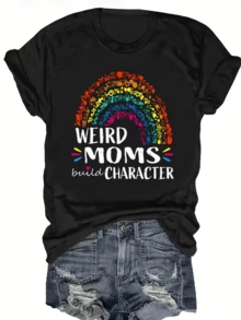 Arco iris formado por corazones multicolores que simbolizan la energía positiva de las madres únicas y la fuerza para crear carácter en la vida cotidiana camiseta de mujer casual cómoda para uso diario - Negro - Ver 1