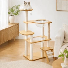 Tháp leo cho mèo bằng gỗ hiện đại, thẩm mỹ với 2 khoang trong suốt, nội thất gỗ tối giản cho mèo với trụ cào móng bằng sợi sisal tự nhiên và thang leo, trung tâm hoạt động nhiều tầng chắc chắn cho mèo trong nhà, sân chơi thú cưng trang trí nhà cửa sang trọng, bền và dễ vệ sinh. - Màu be - Xem 9