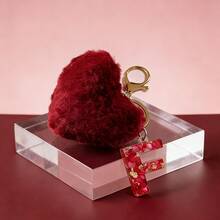 1 pieza Llavero de mujer con corazón de letra de resina beige y borla, llavero de estilo lindo, accesorio creativo como regalo para amigos - Borgoña 2 - Ver 13