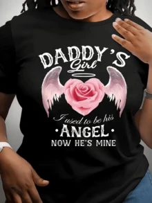Rosa con alas que simboliza amor eterno entre padre e hija evocando ternura recuerdo y conexión espiritual camiseta de mujer con mensaje emotivo y estilo moderno para uso casual - Negro - Ver 8