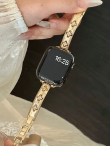 Dây đeo đồng hồ hình cỏ bốn lá đính đá, làm từ hợp kim kẽm, tương thích với Apple Watch Series 10/9/8/7/6/5/4/3/2/1 SE Ultra, kích thước 38 40 41 42 44 45 49mm, màu vàng sâm panh, bạc ánh trăng, đen tuyền, dây đeo đồng hồ nữ thanh lịch, chất liệu hợp kim. - Vàng - Xem 13