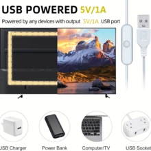 3-100英尺一键按钮式5V USB白色LED灯条，粘贴式安装，可裁剪，适用于橱柜下方，可用于厨房、卧室、墙面装饰、书房、阅读区、画廊、商店和家居装饰 - 白光 - 查看 6