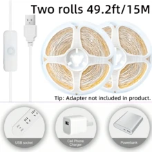 3-100Ft 5V USB Warm White LED Strip Lights With One‑Key Button , Cuttable And Easy To Install, Flexible Light Strip For Bedroom, Under Cabinet, Home Decor, Living Room, Library - Warm white light - View 12