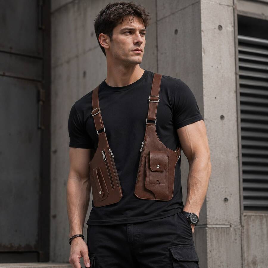 Vest Bag Tactical Chest Bag New Men's Retro Backpack Armpit Bag Multifunctional Single Shoulder Bag Outdoor Sports Men's Bag - màu nâu - Xem 1