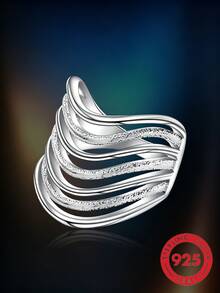 1 Piece S925 Sterling Silver Women's Personalized Multi-Layer Wavy Ring, Matte Textured Wide Design Quality Silver Jewelry, Suitable For Daily Wear, Commuting Matching, Holiday Gifts, Unique Gift For Girlfriend Or Best Friend, Gift Box - Silver - View 5