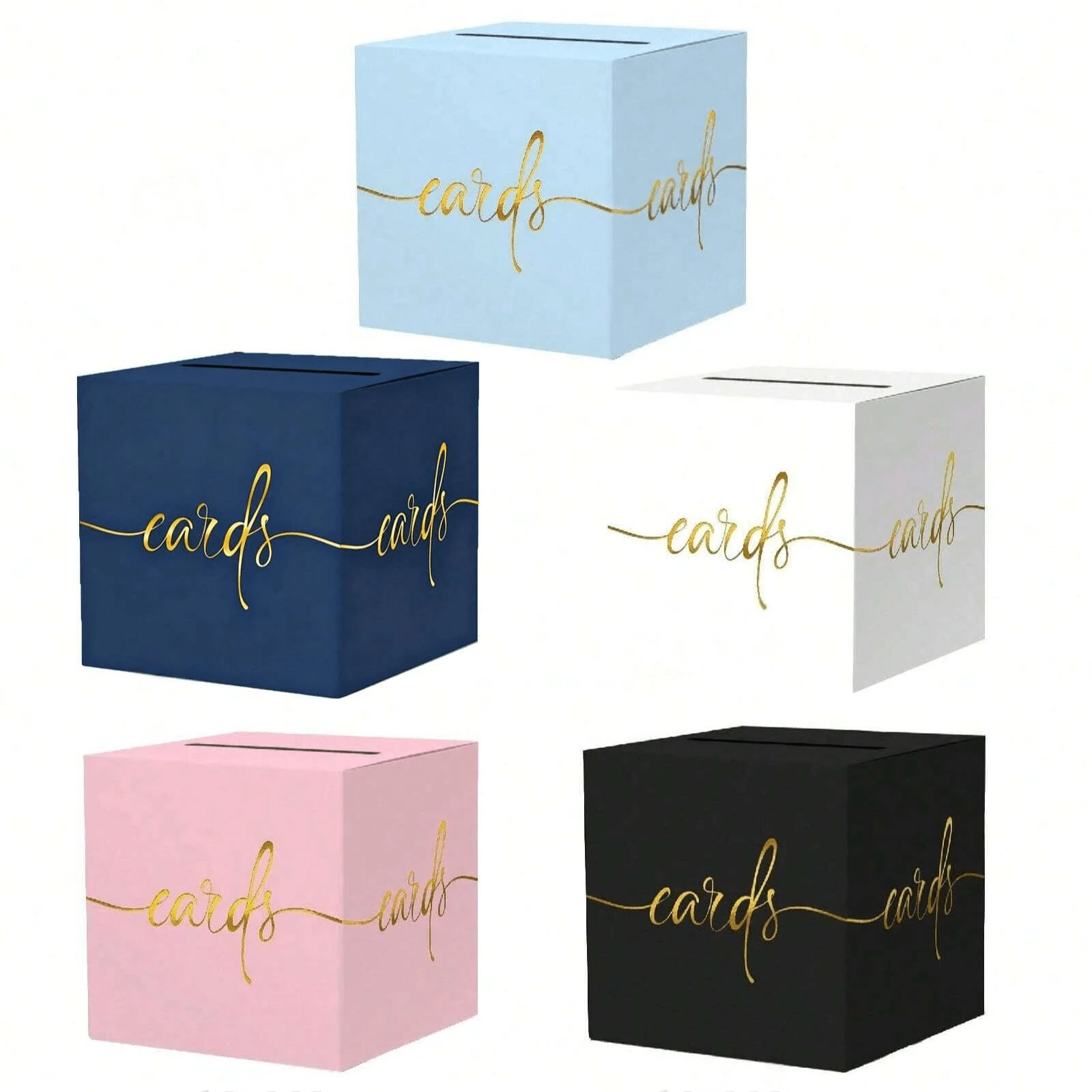 1pc Handwritten Cards Printing Card Box, Square Paper Card Collection Box With Top Slot, Wedding Bride Baptism Baby Shower Birthday Party Gift Decoration Card Storage Box, Light Blue Navy Pink White Black Multicolor Optional - Multicolor - View 1