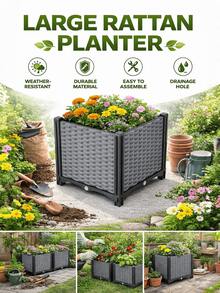 深灰色加高花園盆栽，厚壁陽台花卉與蔬菜種植容器，設計有排水孔，番茄、香草與水果種植盆，適用於後院露台與公寓小空間園藝 - A - 查看 8
