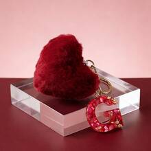 1 pieza Llavero de mujer con corazón de letra de resina beige y borla, llavero de estilo lindo, accesorio creativo como regalo para amigos - Borgoña 2 - Ver 26