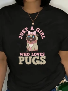 Un lindo pug con gran lazo rosa y ojos brillantes que transmite ternura alegría y amor por las mascotas perfecto para mujeres que adoran los perros camiseta de mujer casual moderna cómoda para uso diario - Negro - Ver 6