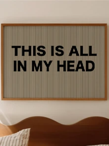1件帆布壁畫，裝飾畫，"All In My Head" 條紋字體壁畫海報，幽默語錄海報，極簡心理健康裝飾，文字壁畫，客廳臥室吸睛裝飾，獨特家居裝飾，夏季家居裝飾，房間裝飾美學，宿舍裝飾 - 彩色 - 查看 1