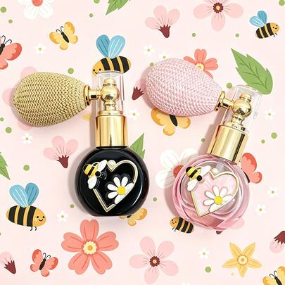 زجاجة رذاذ عطر قابلة لإعادة التعبئة بشكل قلب مزخرف بنحلة وزهرة، رذاذ عطر محمول أنيق وفاخر للسفر، زجاجة/مضخة هوائية، (تشمل كيس أمنيات/كيس تخزين)، عينة عطر في زجاجة فارغة، مناسبة للسفر والرياضة والعمل في الهواء الطلق