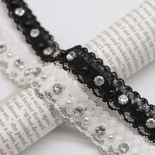 1 Yard Crystal Faux Pearl Beaded Lace Trim, 2cm Wide, Suitable For DIY Clothing Decoration Sewing Edging - 1 Yard Of Rhinestone Lace - View 9