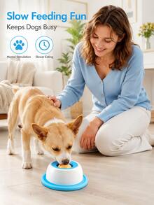1pc Pet Anti-Tip Slow Feeder Lick Bowl For Dogs & Cats, Interactive Treat Puzzle Bowl With Center Ball, Puppy Keep Game Feed Puppy Toy For Slower Eating, Mental Stimulation & Enrichment Play, Stable Base Pet Feeding Dish For Wet Food, Puree & Snacks, Easy Clean Dog Toys, Dog Accesssories, Dog Stuff For Small Medium Dogs, Cats & Puppies, Puppy Keep Game For Home Daily Feeding, Yellow/Blue Optional - 彩色 - 查看 2