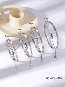 Family/Couple Minimalist Smooth Bangle Bracelet - 304 Stainless Steel Material, Simple Solid Ring Design, 5.2/6/6.4/6.8cm Size Options, Clasp Closure, Versatile For Commuting, Suitable For Daily Wear And Gift For Women - 4mm - View 5