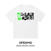 Boy Camiseta De Manga Corta Con Estampado Textual De AlgodóN Puro, Verano 2026, Nueva, Corte Holgado, Tejido Grueso Para Hombre - Blanco - Ver 3