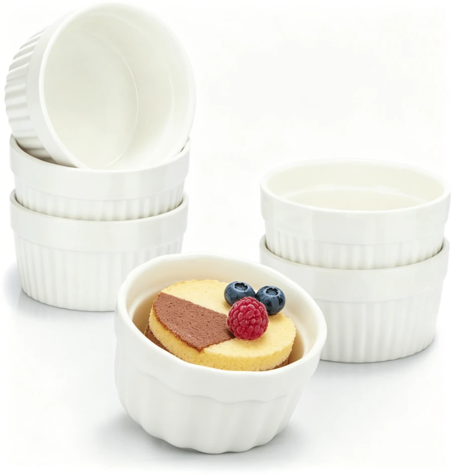Pirofile per soufflé, pirofile in ceramica per crème brûlée, teglie da forno, coppette da dessert e stampi per torte per vari piatti - Visualizzare 1