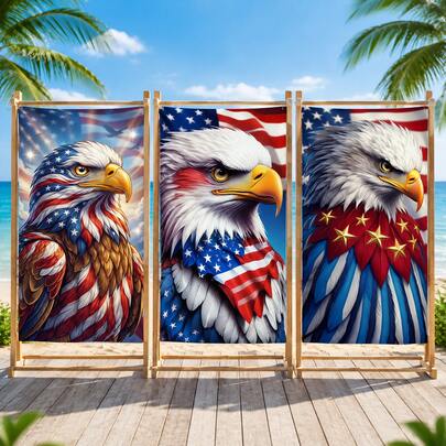 1pc American Independence Day Bald Eagle Design Beach Towel, Super Soft Microfiber Extra Large Beach Blanket, Highly Absorbent Bath Towel, Suitable For Travel, Swimming Pool, Diving, Surfing, Yoga, Camping, Available In Multiple Sizes, Beach Accessories