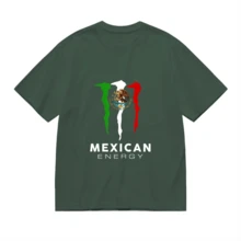 Women's Short-Sleeved T-Shirt, Flag Print, Available In Black, Blue, Green, Pink, White And Red Two-Tone Design, Casual Round Neck - 綠色 - 查看 4