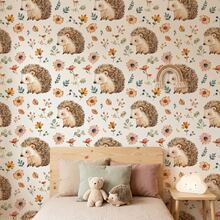 YUANYI 1 Roll Bohemian Watercolor Hedgehog Self-Adhesive Wallpaper, Children's Bedroom Background Wall Decor Sticker, Waterproof Oil-Proof Removable Wallpaper, Glue-Free Thickened Linen Texture, DIY Furniture Renovation, 44.5cm Wide Multi-Length Roll - Hedgehog - View 13