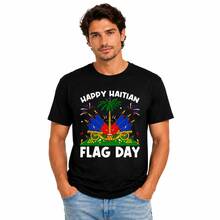 Camiseta Gráfica de Manga Corta Unisex para Hombre y Mujer, 100% Algodón, con Diseño de la Bandera de Haití, Orgullo Haitiano, Estilo Casual - Negro (Solo disponible en blanco y negro) - Ver 2