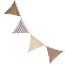Montessori Fabric Bunting Garland, Double-Sided, Handmade Children's Decoration - Checkered, Khaki and Beige - View 2