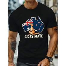 Camiseta de manga corta casual de cuello redondo con estampado de letras para hombre, verano - Negro - Ver 1