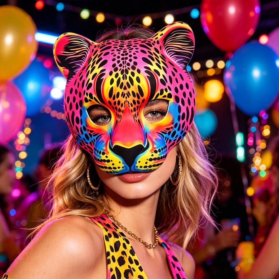 Mặt nạ 3D mềm mại họa tiết da báo dành cho Halloween, lễ hội âm nhạc, dạ hội hóa trang. - Màu Hoa hồng đỏ - Xem 1