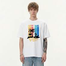 Boy Camiseta Con Estampado De Grafiti Urbano, Manga Corta, Estilo Americano, Marca De Moda Para Hombre, 280G, Tejido Grueso - Blanco - Ver 10