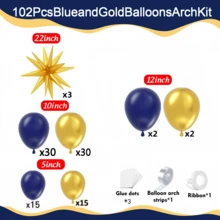 102 piezas Conjunto de arco de globos azul marino con decoración de estrellas, globos de látex azul marino, dorados y de tamaños surtidos, adecuado para niños, niñas, graduación, cumpleaños, decoración de fiesta de aniversario en 2026 - Multicolor - Ver 2