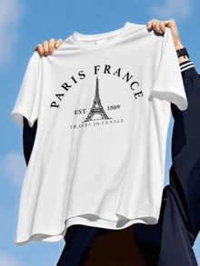Torre Eiffel símbolo icónico de París que representa romance viajes y elegancia europea con letras que evocan la historia desde 1889 ideal para espíritus viajeros camiseta de mujer cómoda y moderna - Blanco - Ver 6