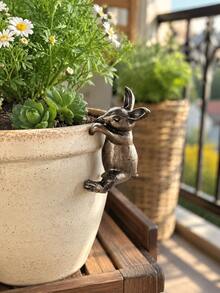 1pc Rabbit Sculptures Hanging Next To Flower Pots, Creative Decorative Statues, Outdoor Courtyards, Gardens, And Potted Plants Are Suitable As Exquisite Gifts For Friends; - Ornaments - View 10