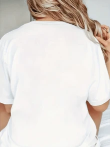 Camiseta de manga corta con estampado de rayas de cereza, camisa estampada, camiseta casual de cuello redondo para mujer, ropa de mujer, camiseta para maestra DMJ3 - Blanco - Ver 2