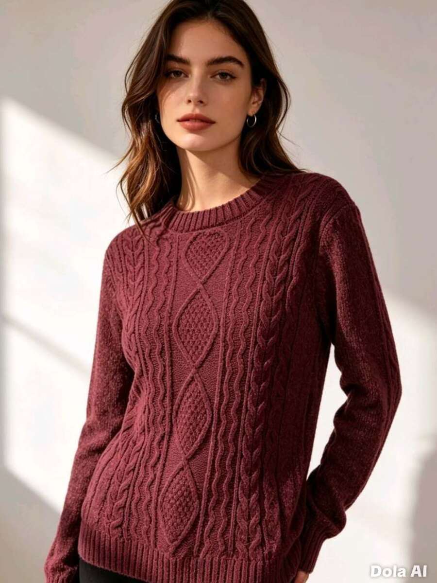Women's Modal Turtleneck Sweater With Elastic - Burgundy - View 1