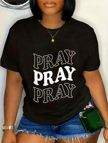 Camiseta de talla grande para mujer con temática cristiana - Corte holgado, camiseta religiosa de manga corta con la frase "ORÉNTE, ORÉNTE, ORÉNTE" - Ropa suave para el culto diario - Lavable a máquina, negra con estampado de letras blancas - Ropa espiritual adecuada para reuniones de oración y ceremonias - Diseño casual de manga corta y cuello redondo con impresión digital vibrante - Adecuada para todas las estaciones - Ropa cristiana cómoda y elegante, tela duradera, impresión de alta calidad. - Negro - Ver 8