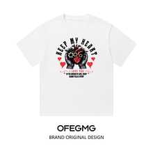 Boy Camiseta De Manga Corta Estampada De Estilo Retro Americano Oscuro Para Hombres Y Mujeres, Top Holgado De Moda Urbana De Verano Para Parejas. - Blanco - Ver 5