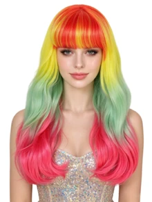Long Curly Synthetic Wig,Vibrant Long Wavy Wig With Fringe Multi-Color Gradient & Solid Options, Full Bangs, Fluffy Waves, For Halloween Party Cosplay Music Festival Dance Performance - Multicolor - View 22