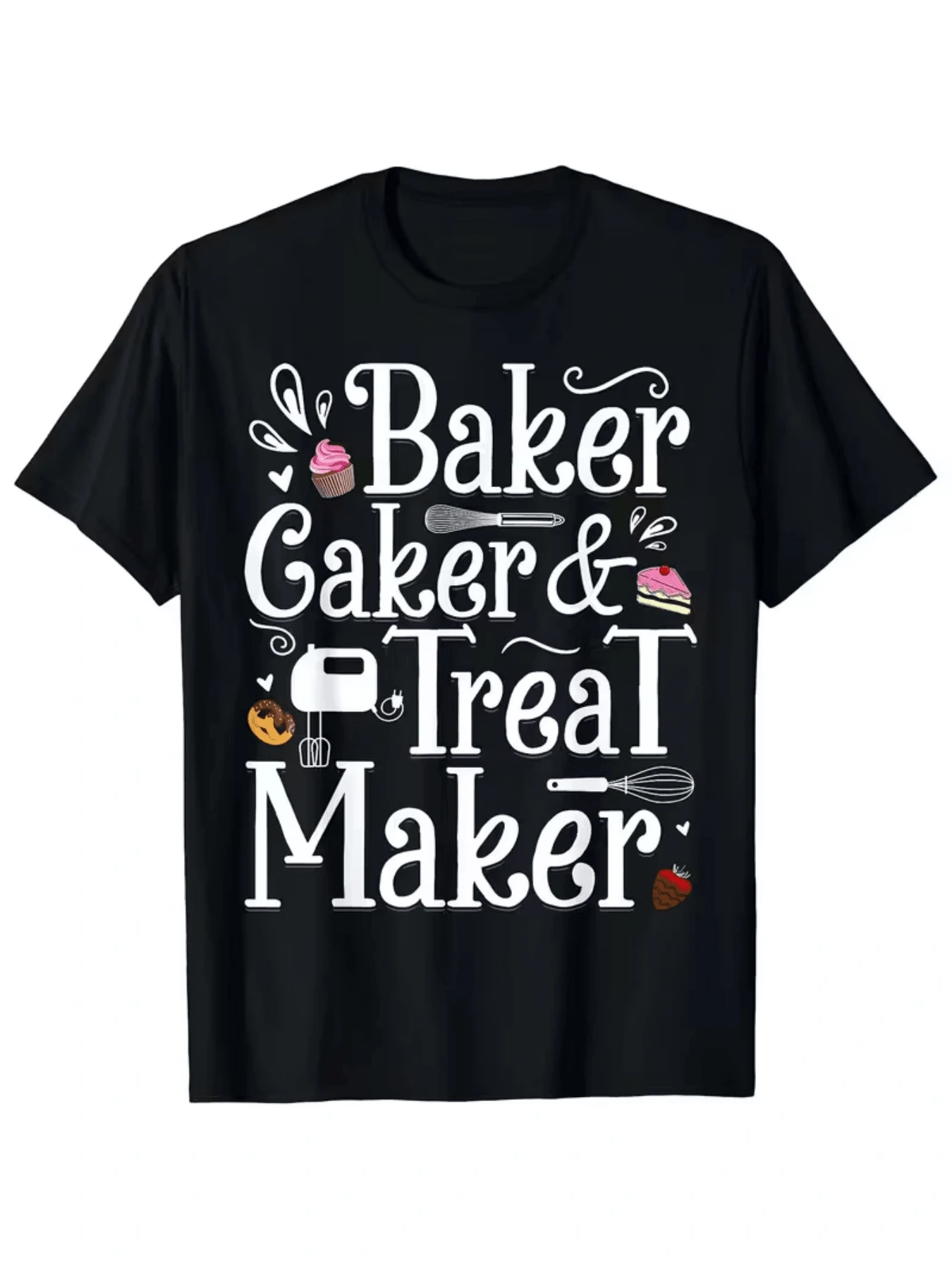 Cupcakes fresas y donas adornan esta camiseta de mujer para reposteras que aman crear deliciosos postres celebrando su pasión con un toque divertido perfecto para hornear y compartir momentos dulces cada dia. - Negro - Ver 1