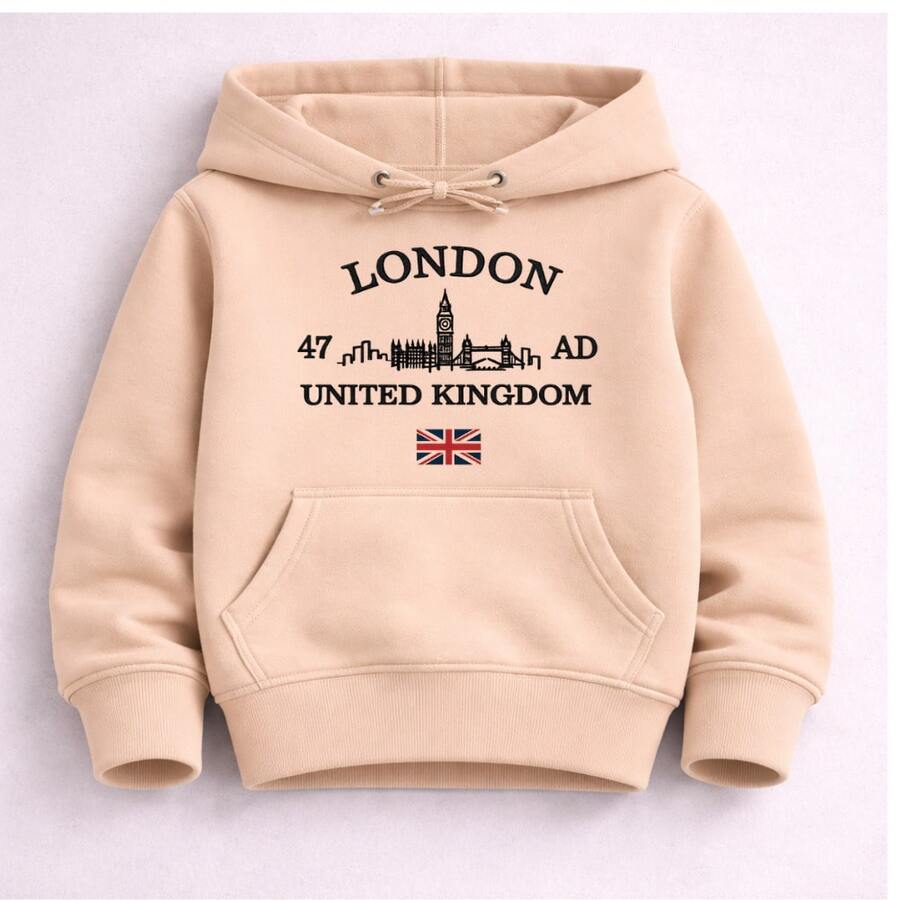Kids' Kangaroo Hoodie Set, California Style, Thick, Winter - Beige - View 1