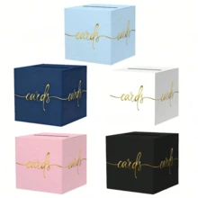 1pc Handwritten Cards Printing Card Box, Square Paper Card Collection Box With Top Slot, Wedding Bride Baptism Baby Shower Birthday Party Gift Decoration Card Storage Box, Light Blue Navy Pink White Black Multicolor Optional - Multicolor - View 2