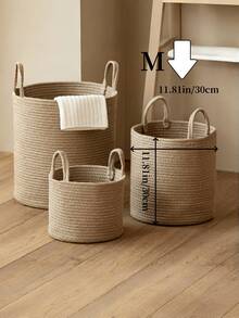 1pc Foldable Handwoven Storage Basket, Large Capacity Laundry Basket, Round Multi-Purpose Large Capacity Storage Basket. Foldable Handwoven Laundry Basket With Handle, Bohemian Style - Multicolor - View 10