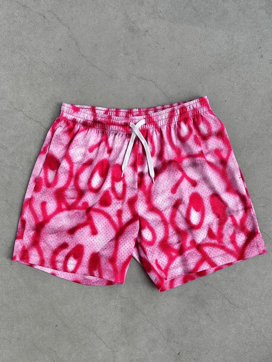 1Pcs 3D Patterned Shorts Featuring Abstract Street Art Inspired Design With Vivid Airbrush Swirls Symbolizing Freedom And Energy For The Urban Spirit Perfect For Summer Sports And Casual Fashion Men's Breathable Lightweight Shorts - 彩色 - 查看 1