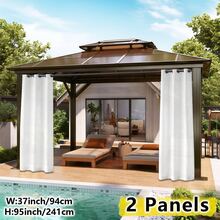 2 Pcs Outdoor Waterproof Solid Color Garden Decor Light Filtering Opacity With Grommet Top, Water Repellent, Privacy Protection Curtains For Patio, Porch, Pergola, Gazebo, Cabana - White - View 10