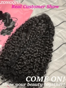 Peluca de encaje sin pegamento con rizado de Jerry, 13x4 13x6 4*4 5x5 200% de densidad, peluca de cabello largo de aspecto natural para principiantes, peluca de encaje HD sin pegamento de cabello humano mixto, peluca de cabello brasileño ondulado corto de 14 pulgadas, peluca sintética resistente al calor con encaje pre-cortado para mujeres - Natural y Negro - Ver 42