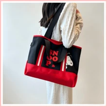 SNOOPY 1个可爱史努比帆布手提包，耐用轻便的托特包，适合通勤和上学，是理想的节日礼物 - 彩色 - 查看 5
